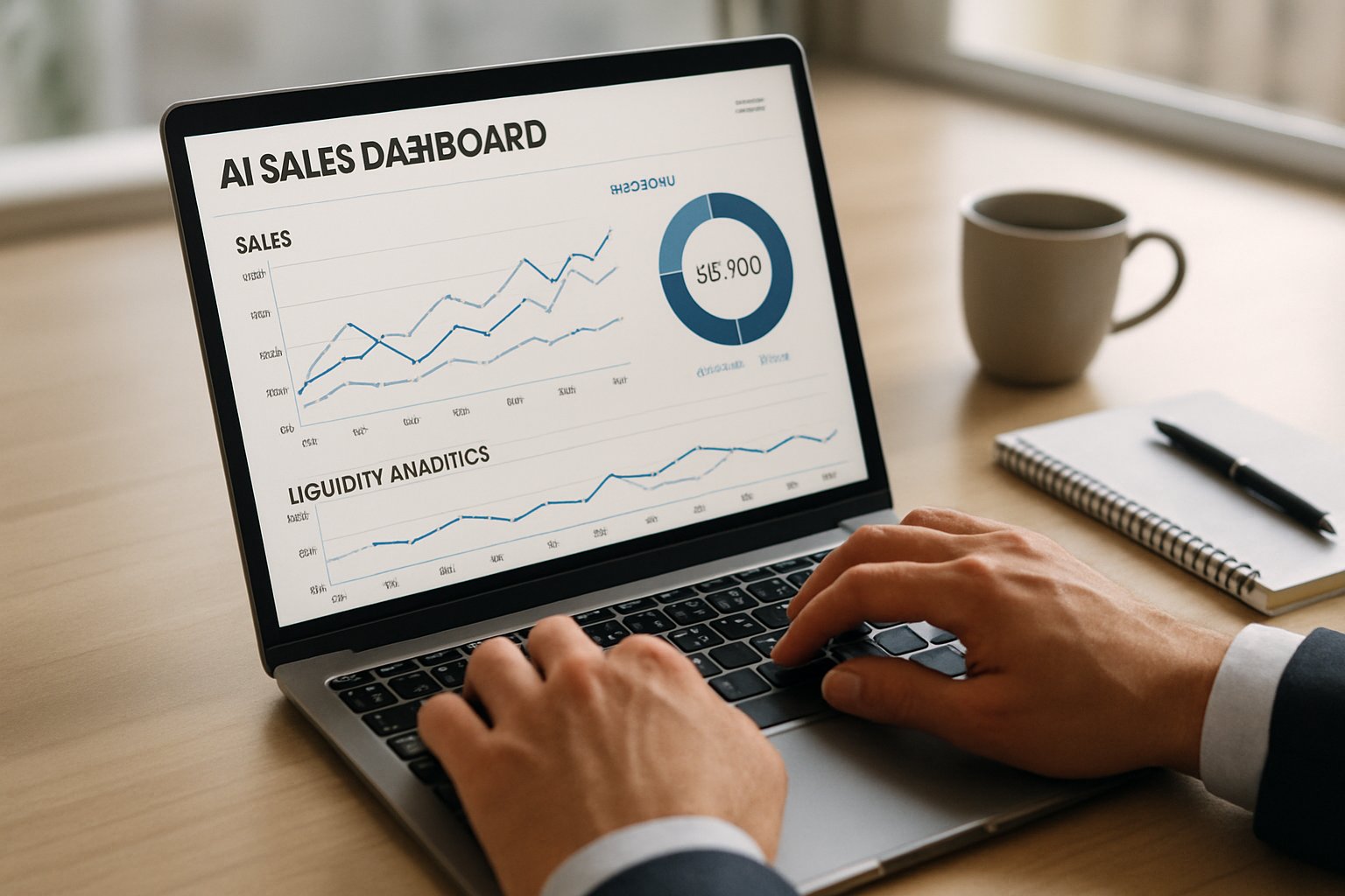 AI Sales dashboard on laptop showing analytics for Vusion’s retail liquidity shift.