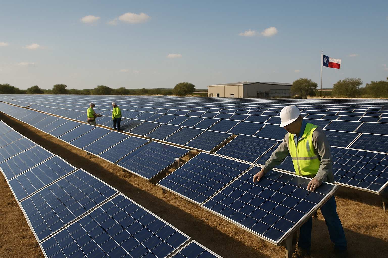 Texas landscape with solar panels supporting Domestic Energy Production efforts.