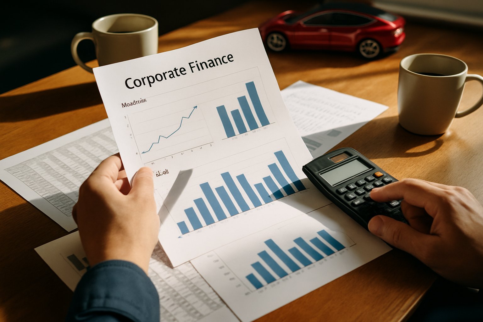 Corporate Finance analysis with printed reports for Tesla-SpaceX merger scenario.