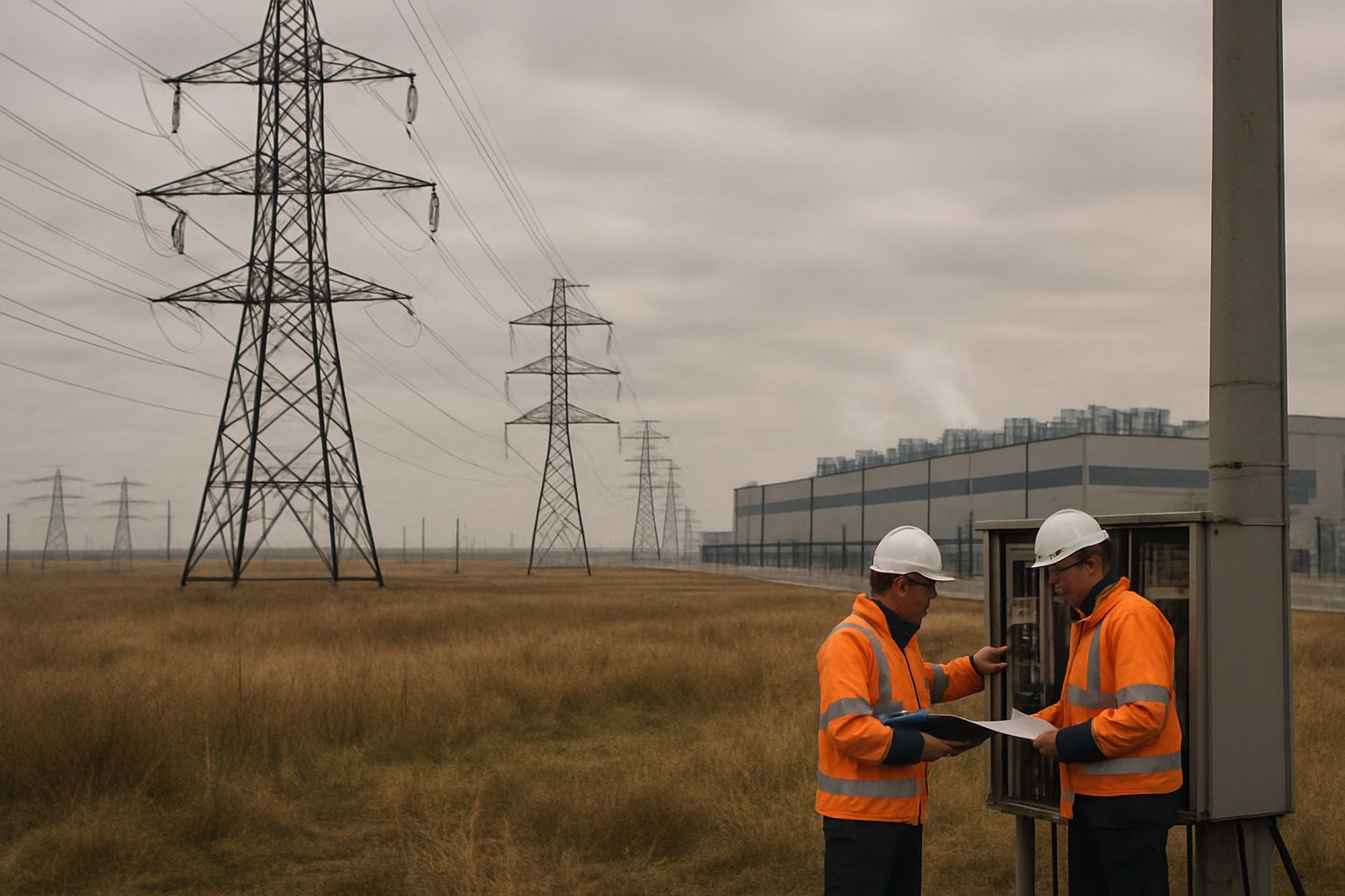 Scalability Issues depicted by power grid stretched to supply data centers