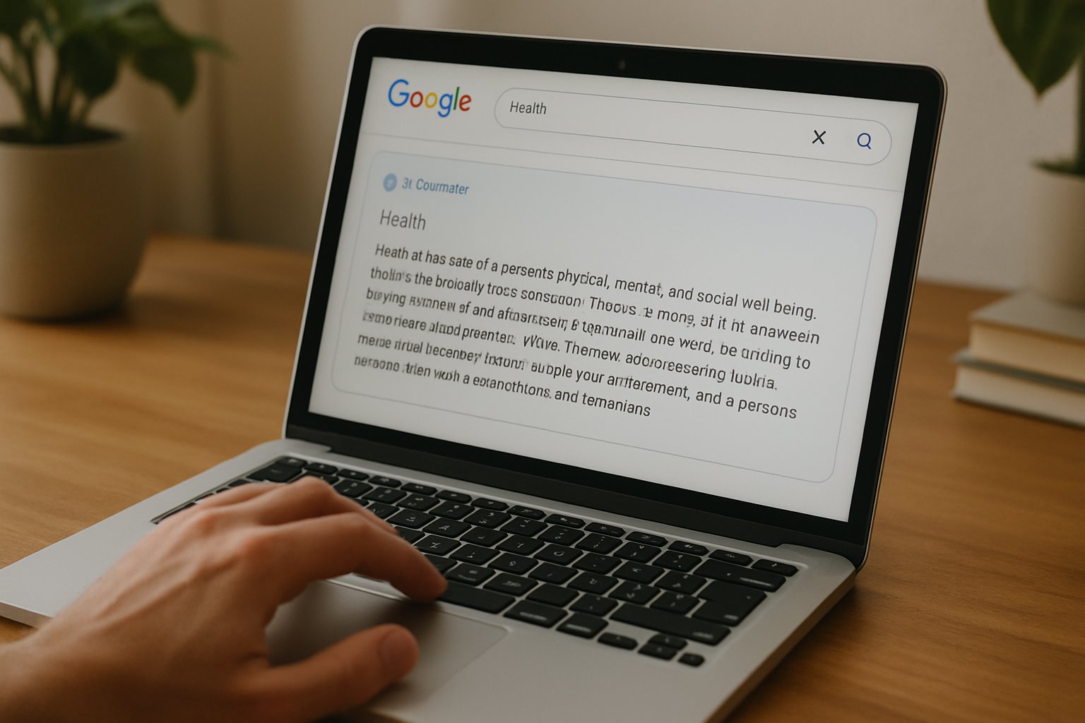 Laptop showing minimized Google Health Disclaimer Downplay in AI search results.