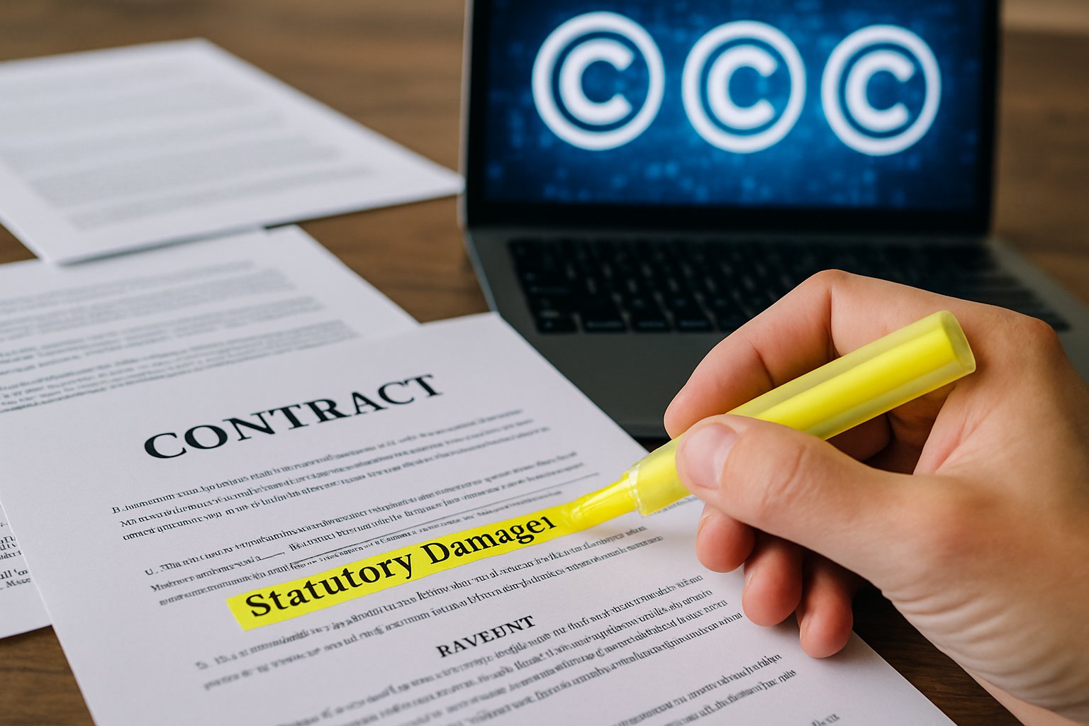 Highlighting Statutory Damages section on official legal contract