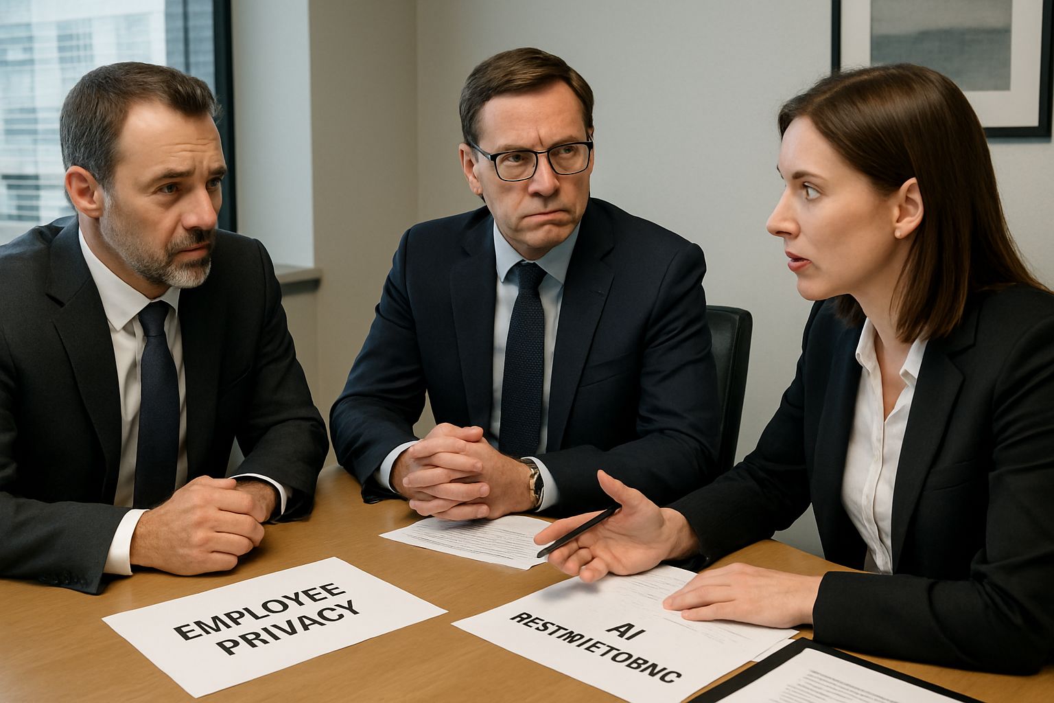 Pinterest Worker Tracking HR meeting discussing AI restructuring and privacy.