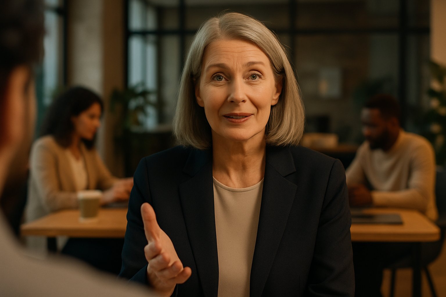 Business leader showing Leadership Skills and vulnerability to inspire her AI era team.