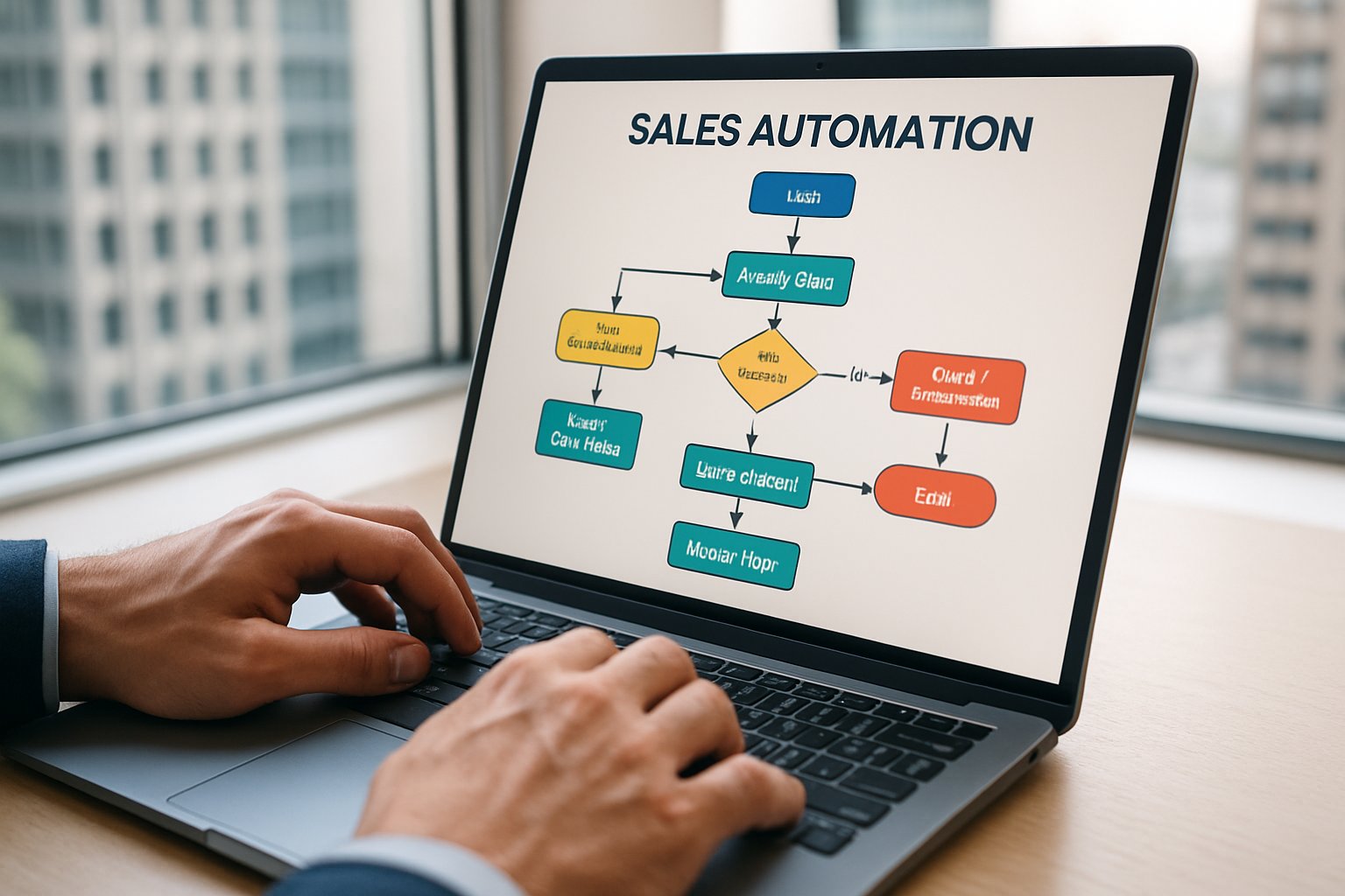 Professional uses sales automation software with tax compliance checks