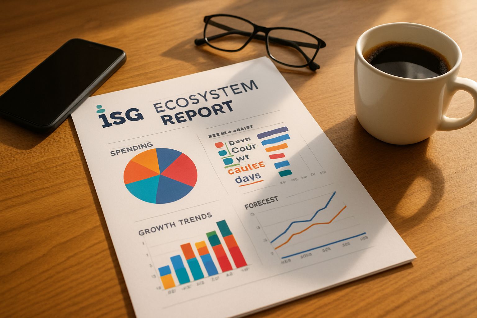 Authentic ISG Ecosystem Report aids in AI Product Evaluation on executive's desk.