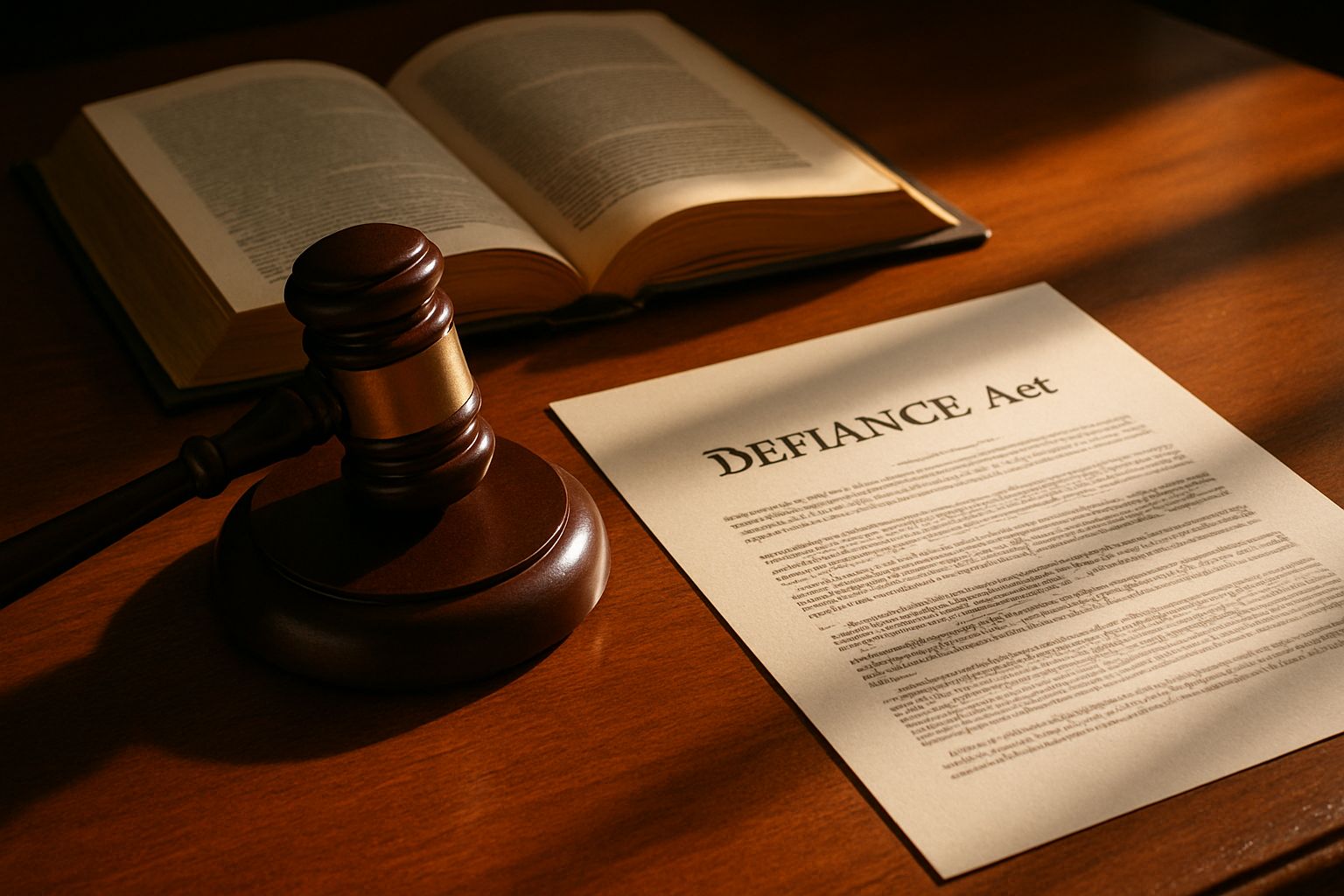 Gavel and DEFIANCE Act document symbolize Legal Reform.