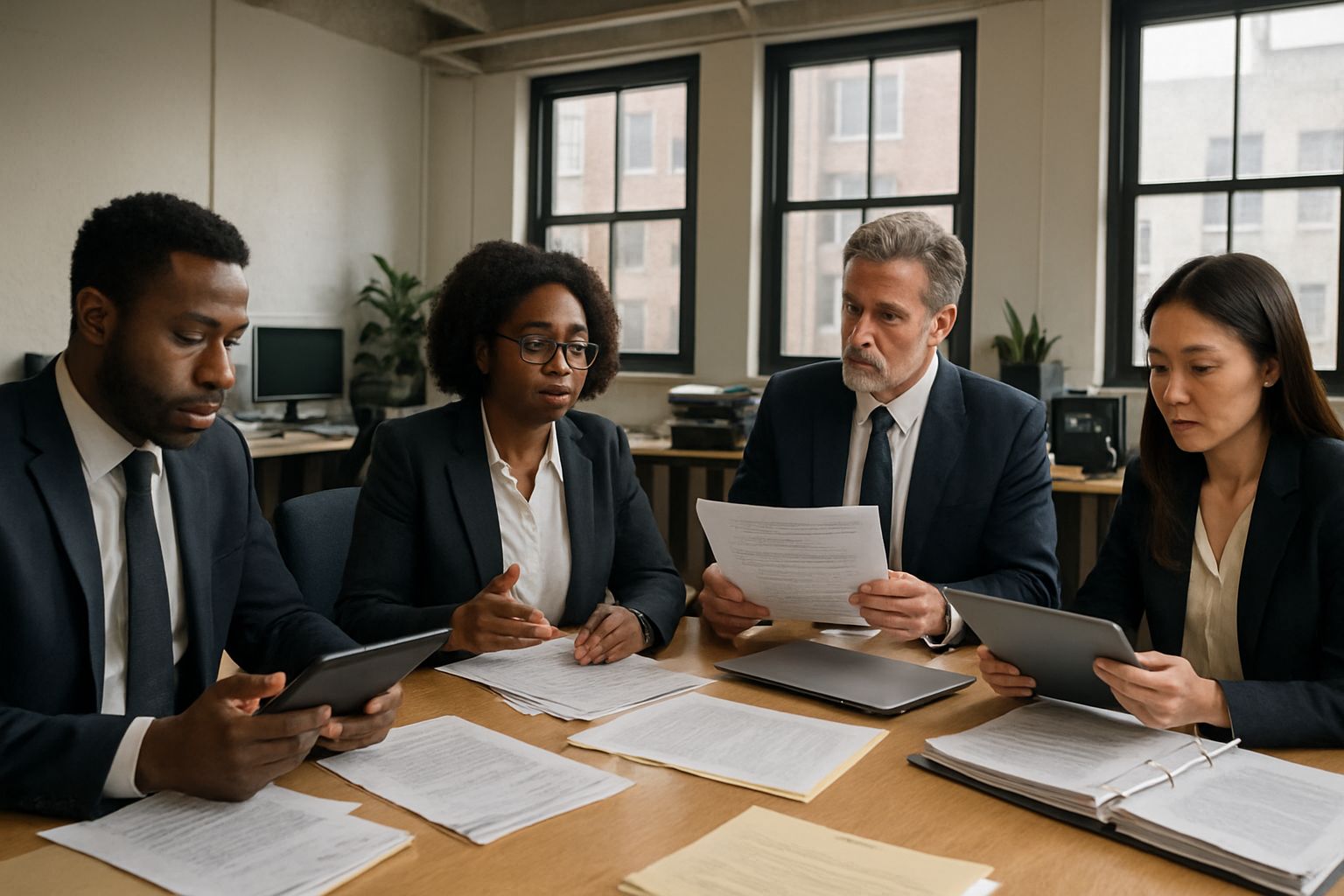 Legal professionals discussing casework using Legal Automation solutions.