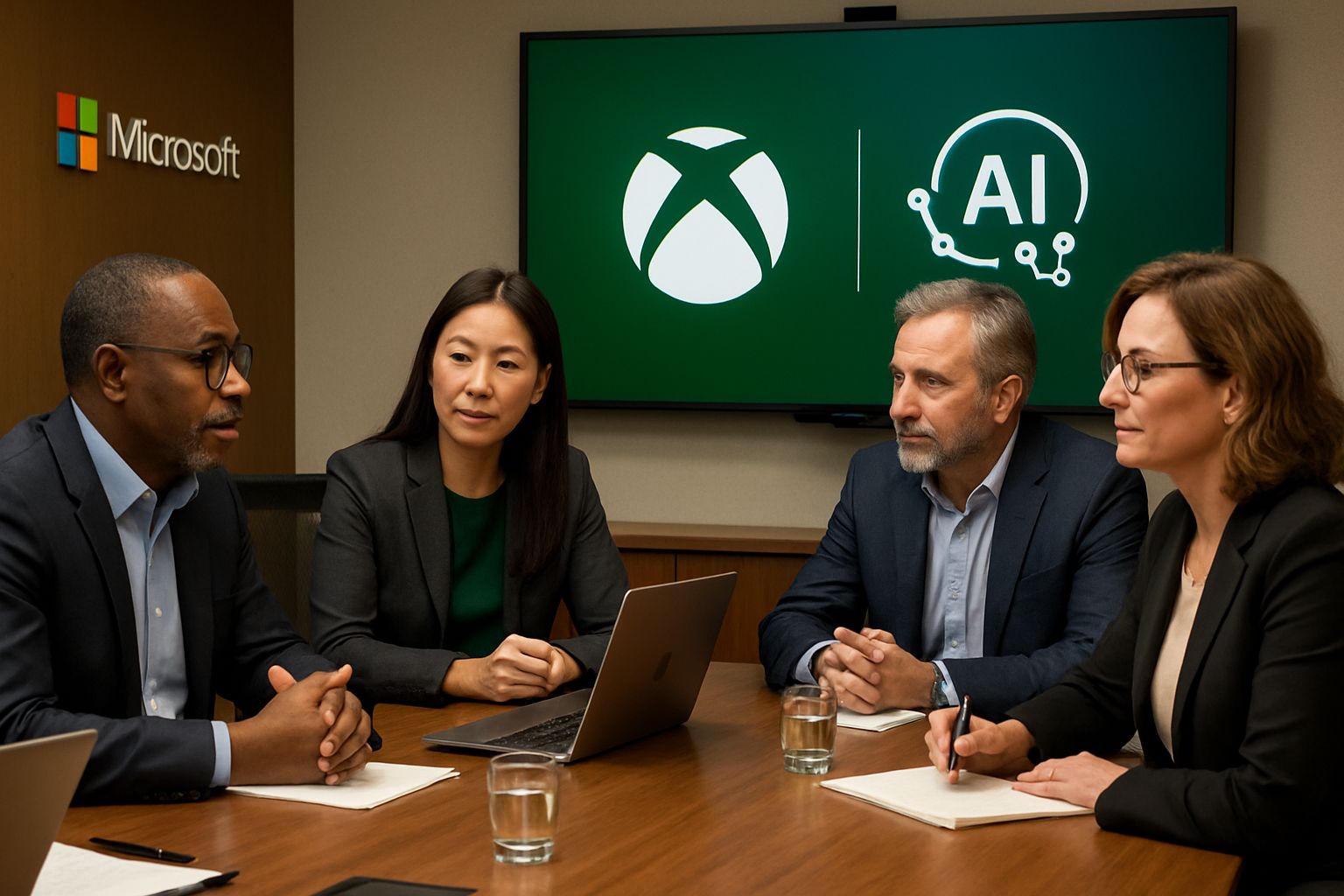 Microsoft leaders discuss AI Gaming strategy for Xbox in a real office setting.
