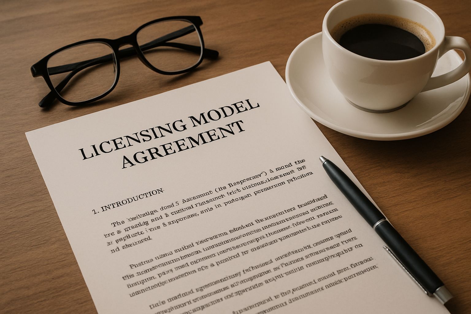 Licensing Model agreement contract on desk symbolizing the legal side of recurring payments.