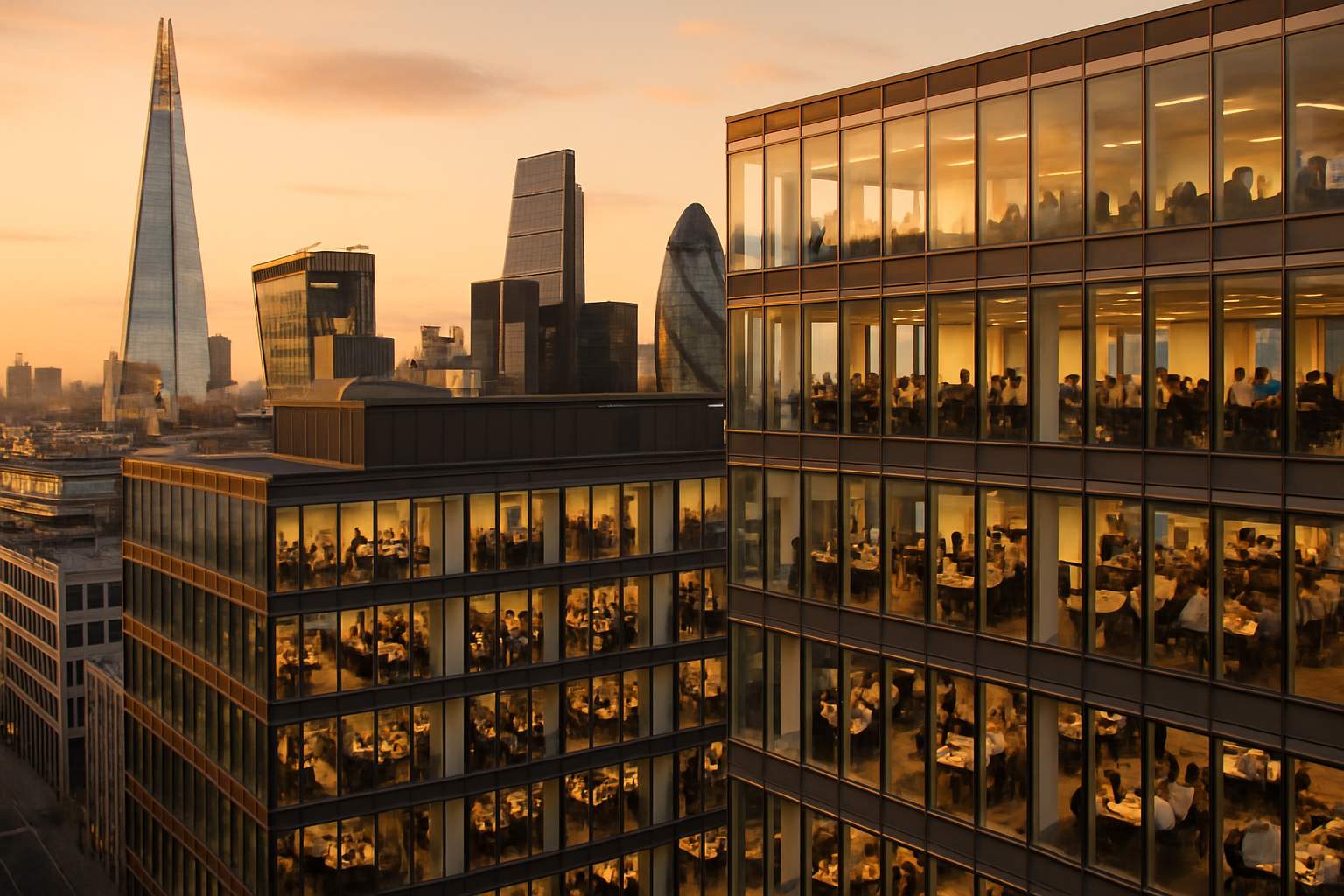 UK London office buildings represent National AI Competency Expansion workforce upskilling.