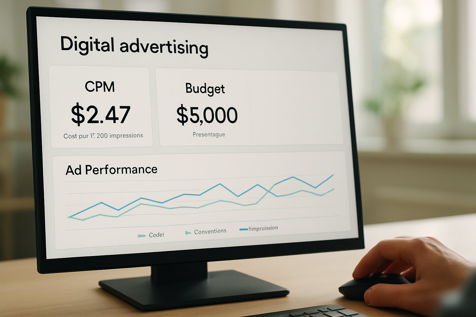 Digital dashboard showcasing AI Marketing budget and CPM benchmarks.