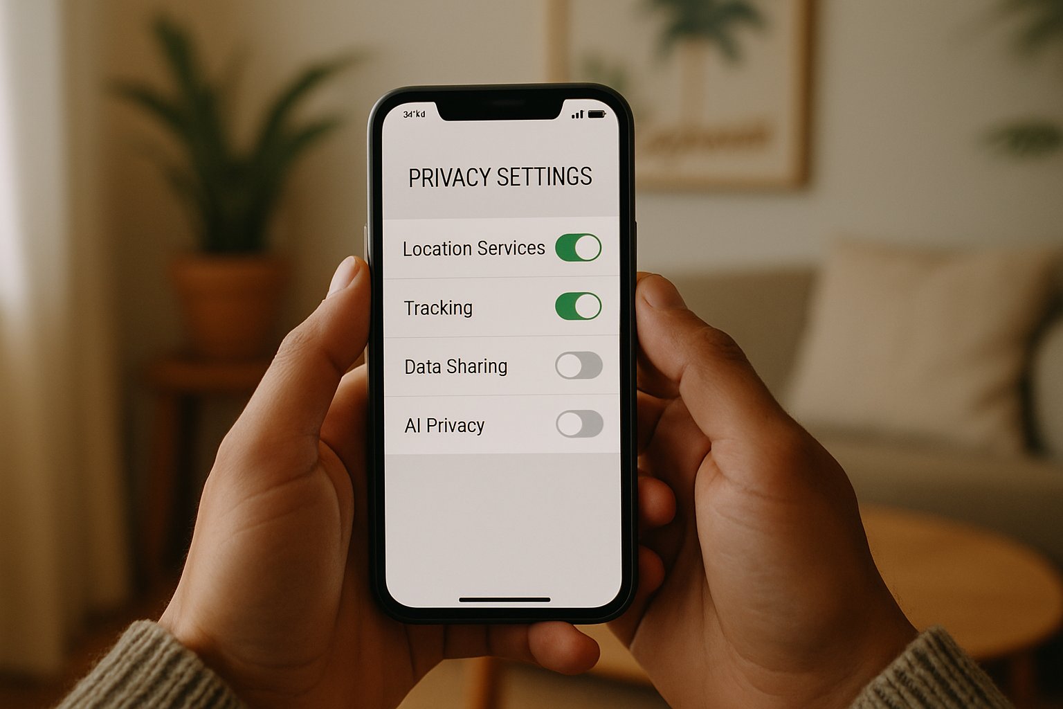 Smartphone showing AI Privacy settings with California DROP compliance options.