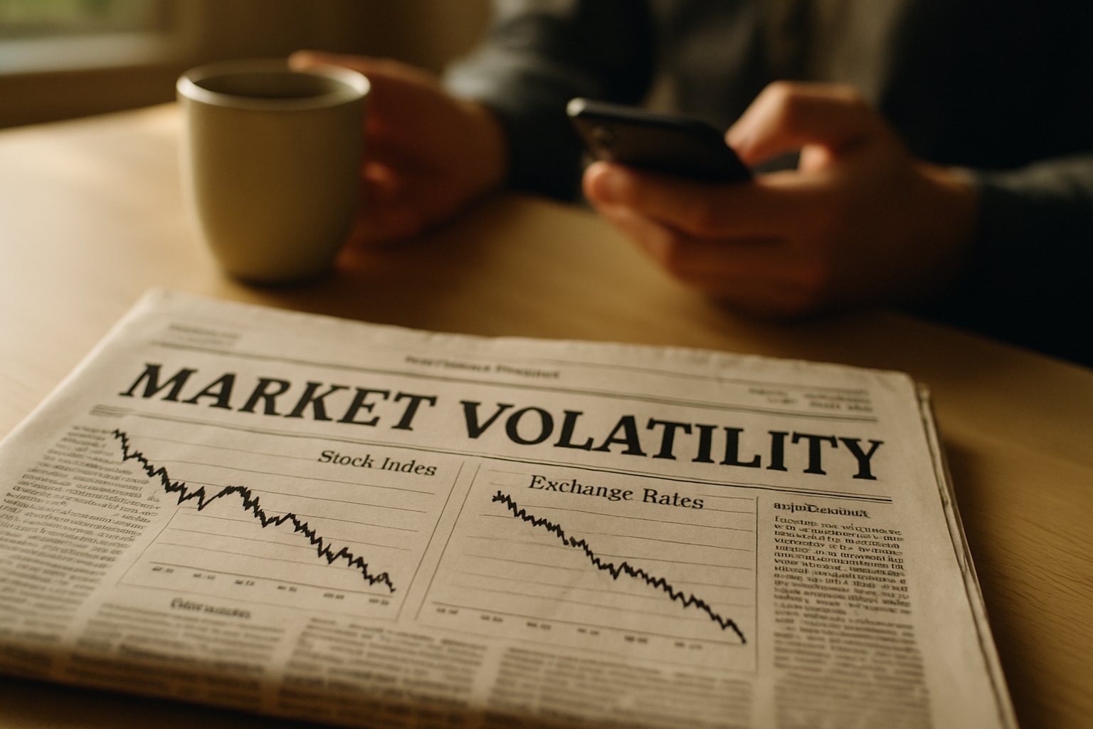 Financial Fragility depicted with newspaper showing market downturn charts and headlines.