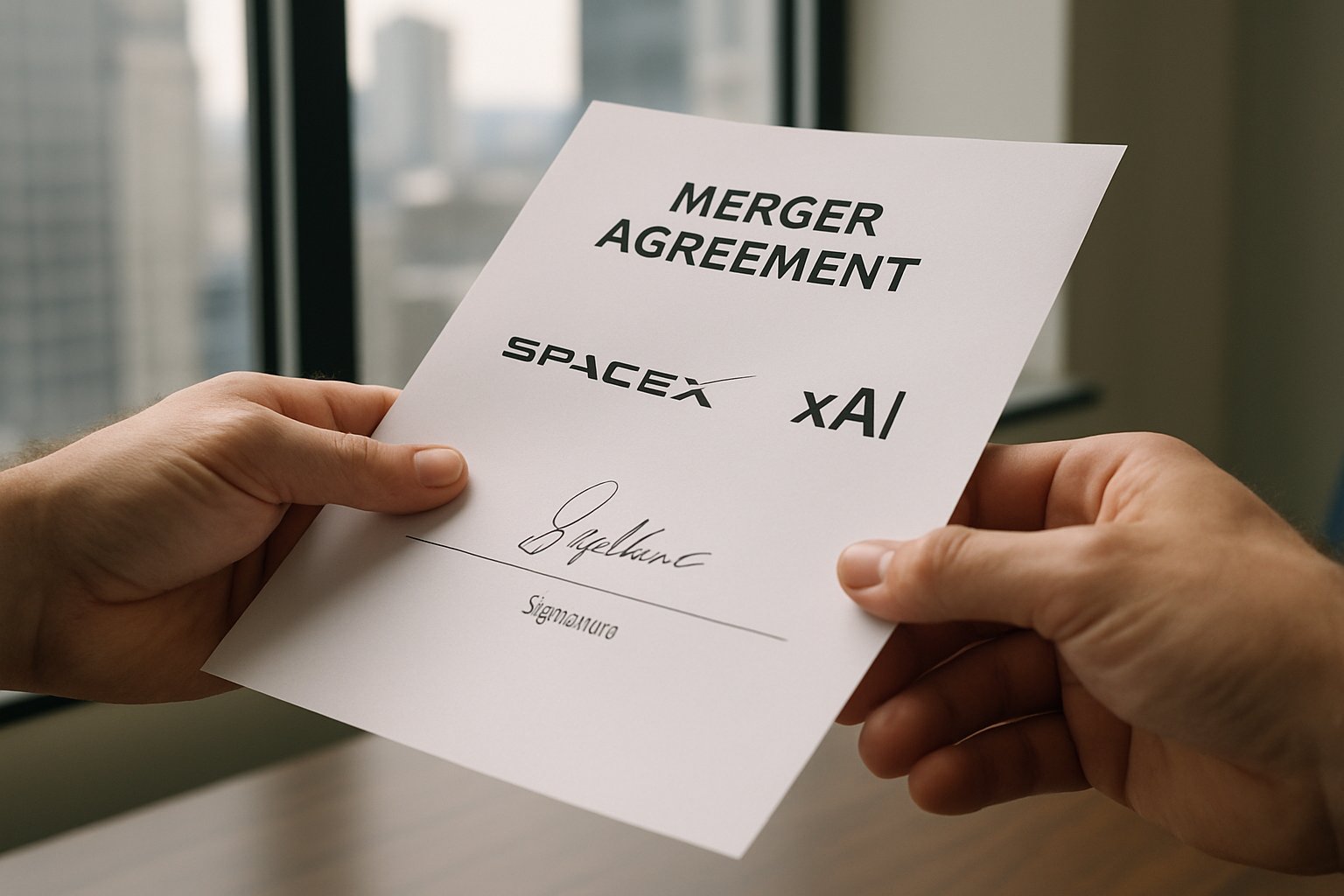 Corporate Governance represented by SpaceX-xAI executives signing a merger agreement.
