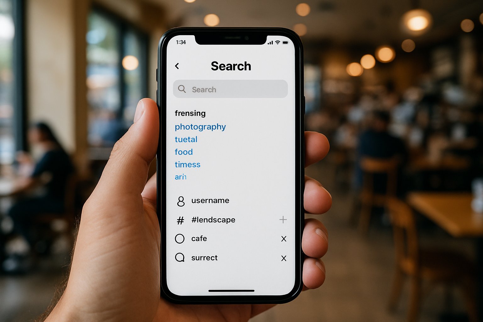 Smartphone displaying Social Search Integration features in social media app.