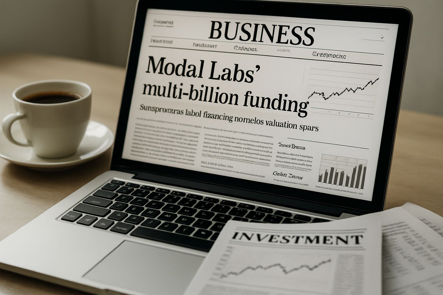 Headline about Modal Labs and the AI Market Bubble on a laptop screen.