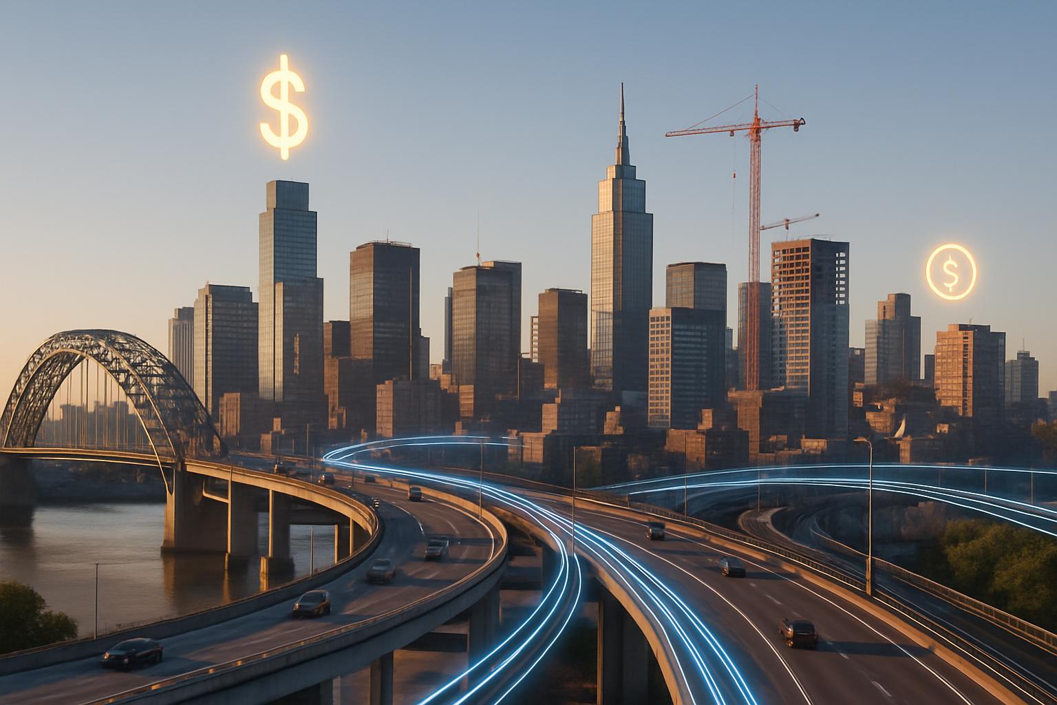 Urban skyline showing modern Infrastructure Finance developments such as bridges and networks.