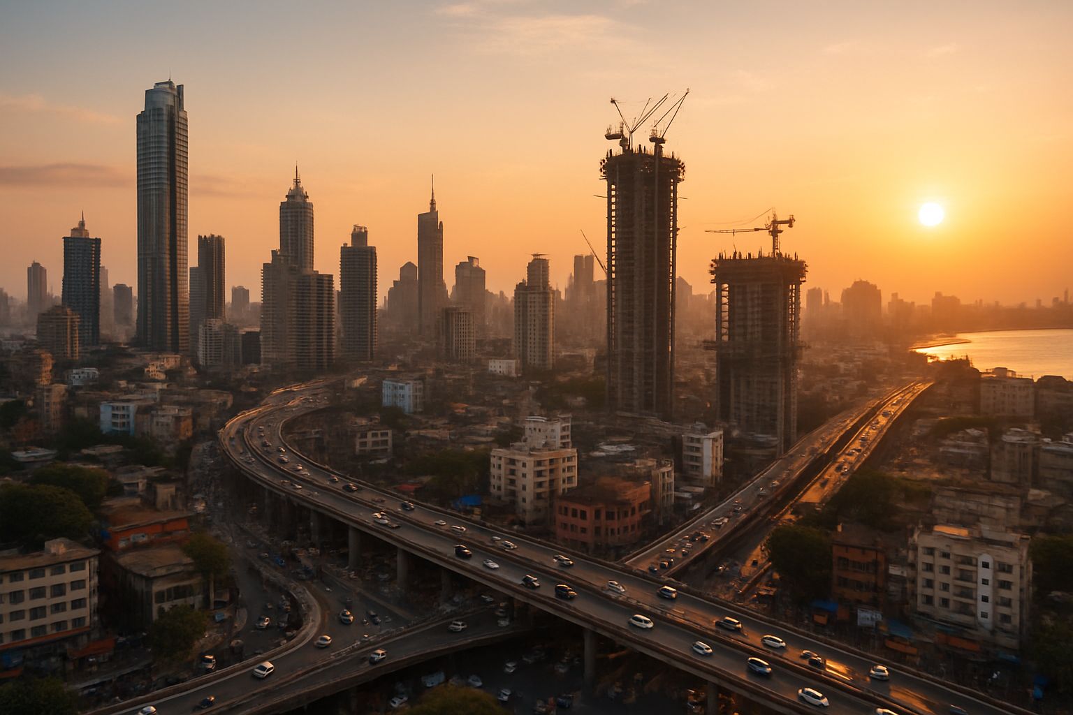 Infrastructure Executive Strategy visible in Mumbai skyline with modern buildings and construction.