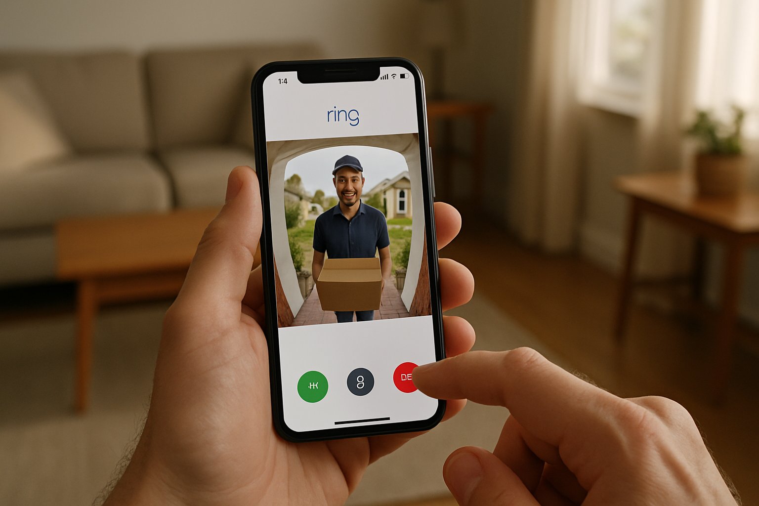 Person monitoring Ring app reflecting the reality of AI Biometric Surveillance.