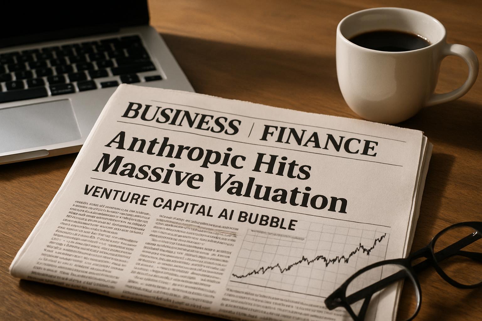 Venture Capital AI Bubble headline on business newspaper with valuation stats