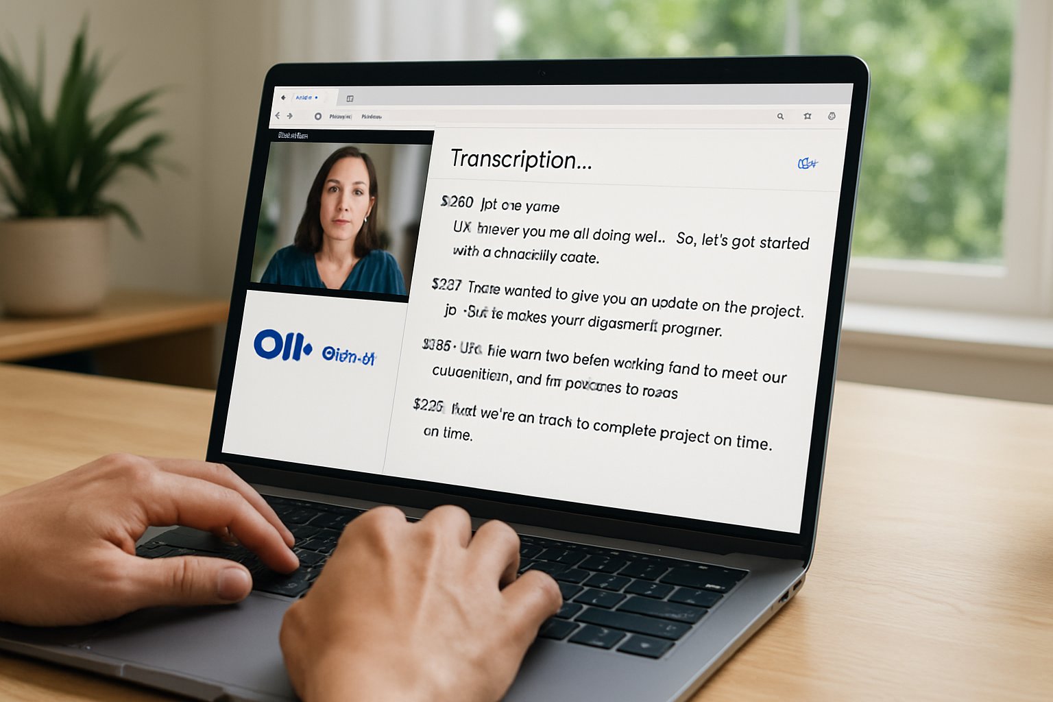 Laptop with Otter.ai transcription during Zoom recording highlighting AI Security.