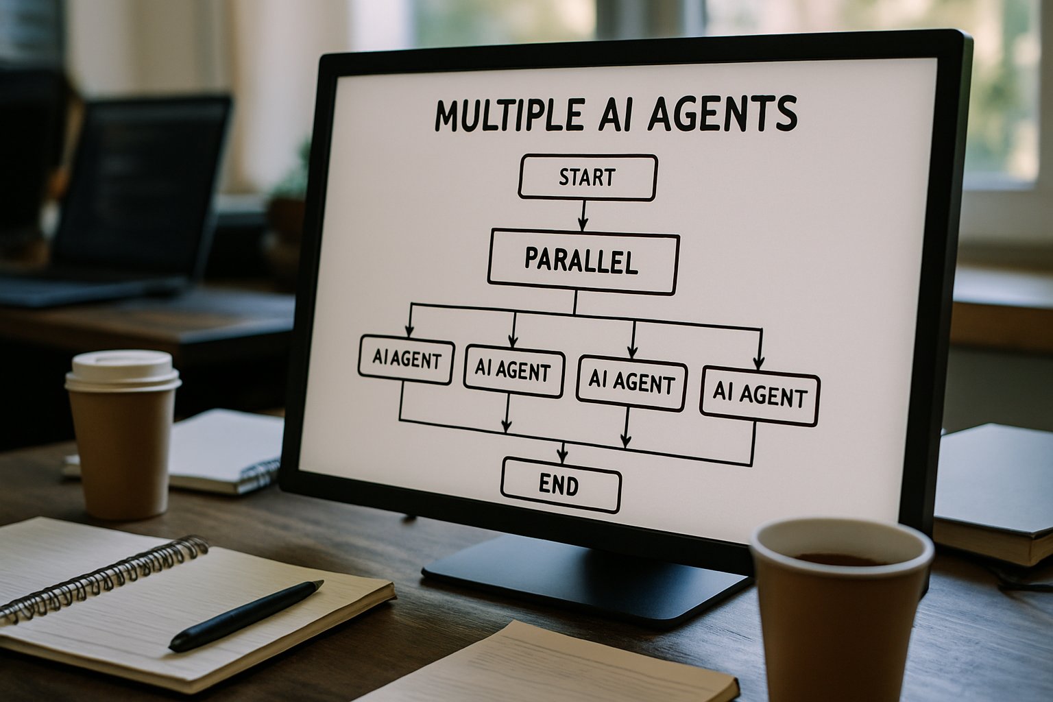 Parallel agent workflow depicted on computer in Agentic AI workspace