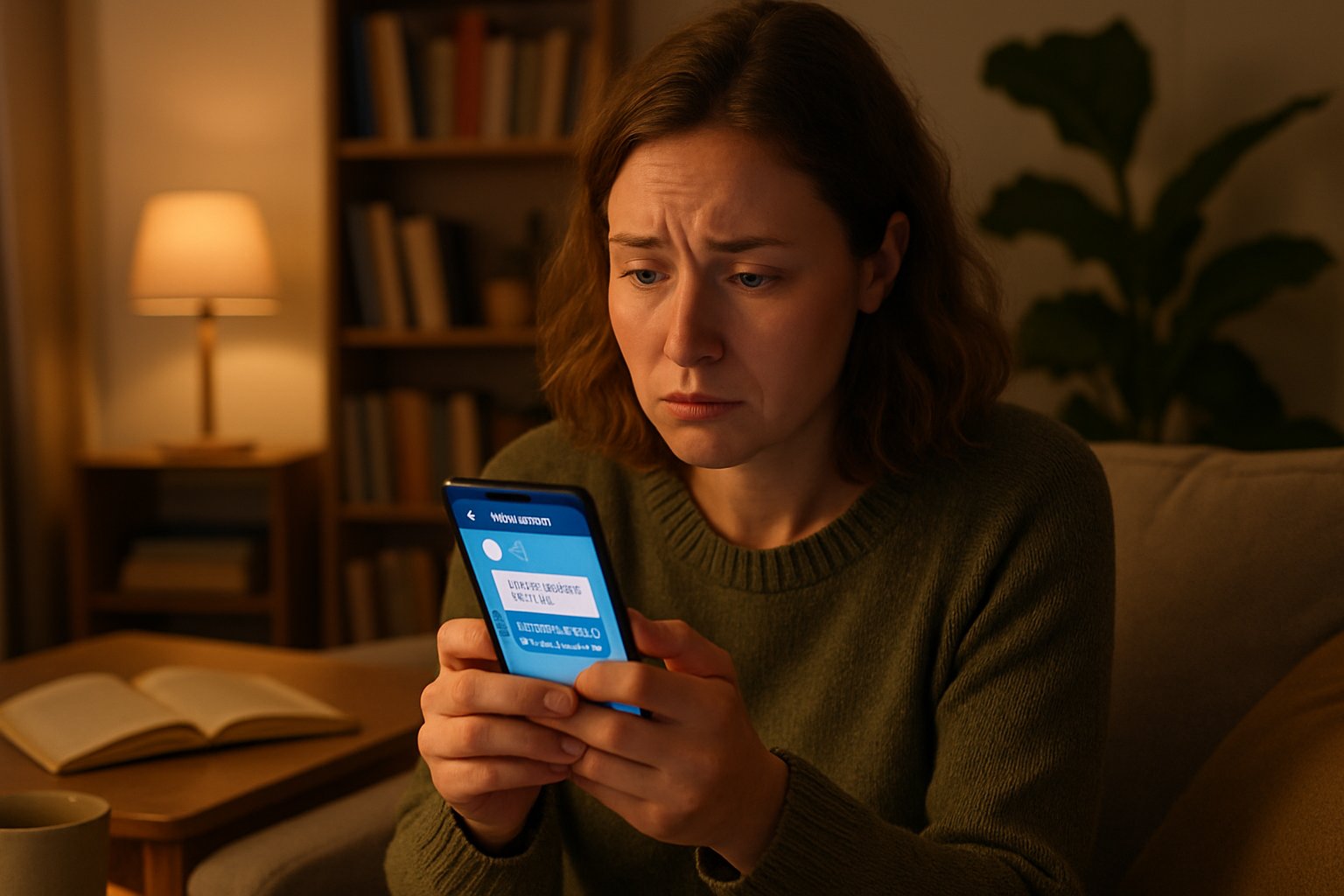 Diagnostic Risks as a worried patient reviews chatbot health advice on smartphone