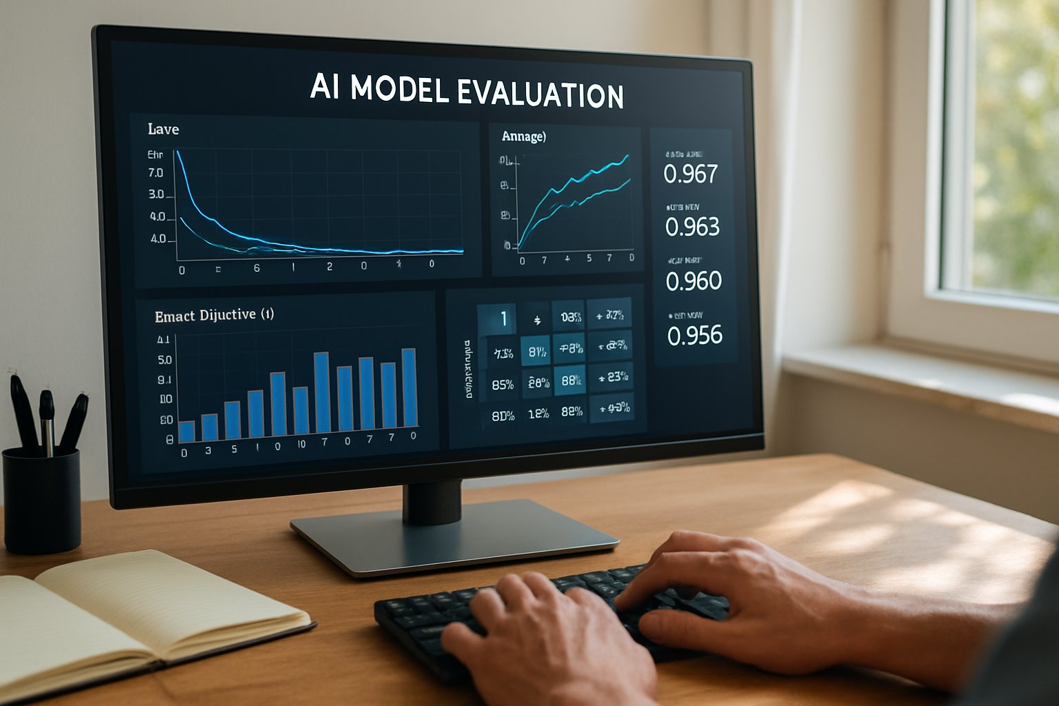 Model Evaluation metrics visualized on computer screen in real study environment