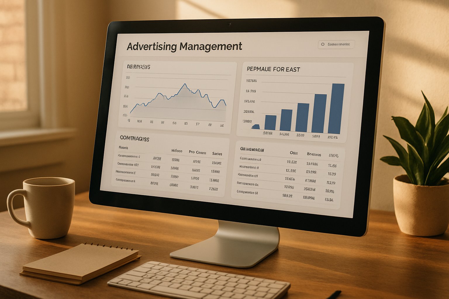 Advertising Pilot Test dashboard showing real-time campaign performance and revenue stats.