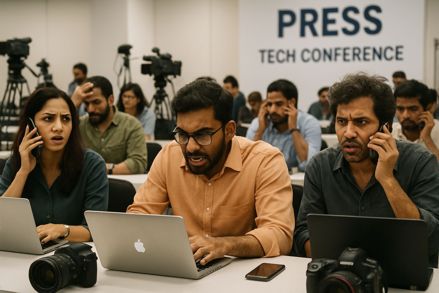 Journalists facing Summit Chaos during India's AI Impact Summit coverage.