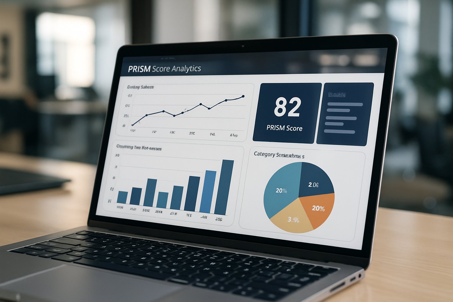 Laptop dashboard showcasing Agentic Systems Research with PRISM score analytics.