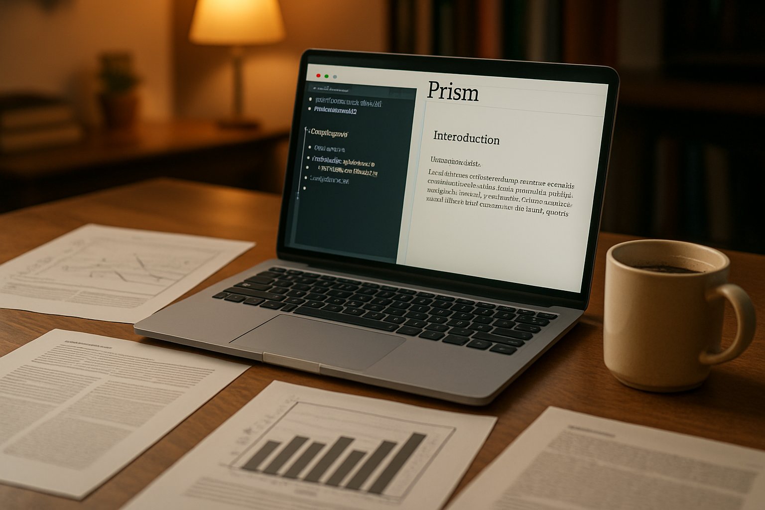Laptop displaying Research AI features in Prism LaTeX workspace