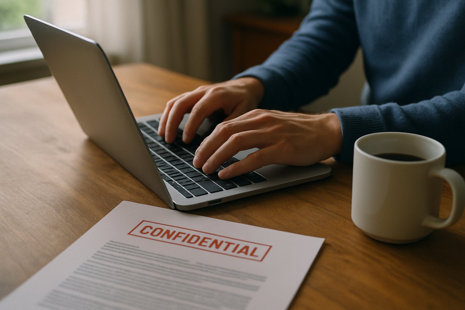 Realistic hands-on laptop highlight Employment-related job security concerns.