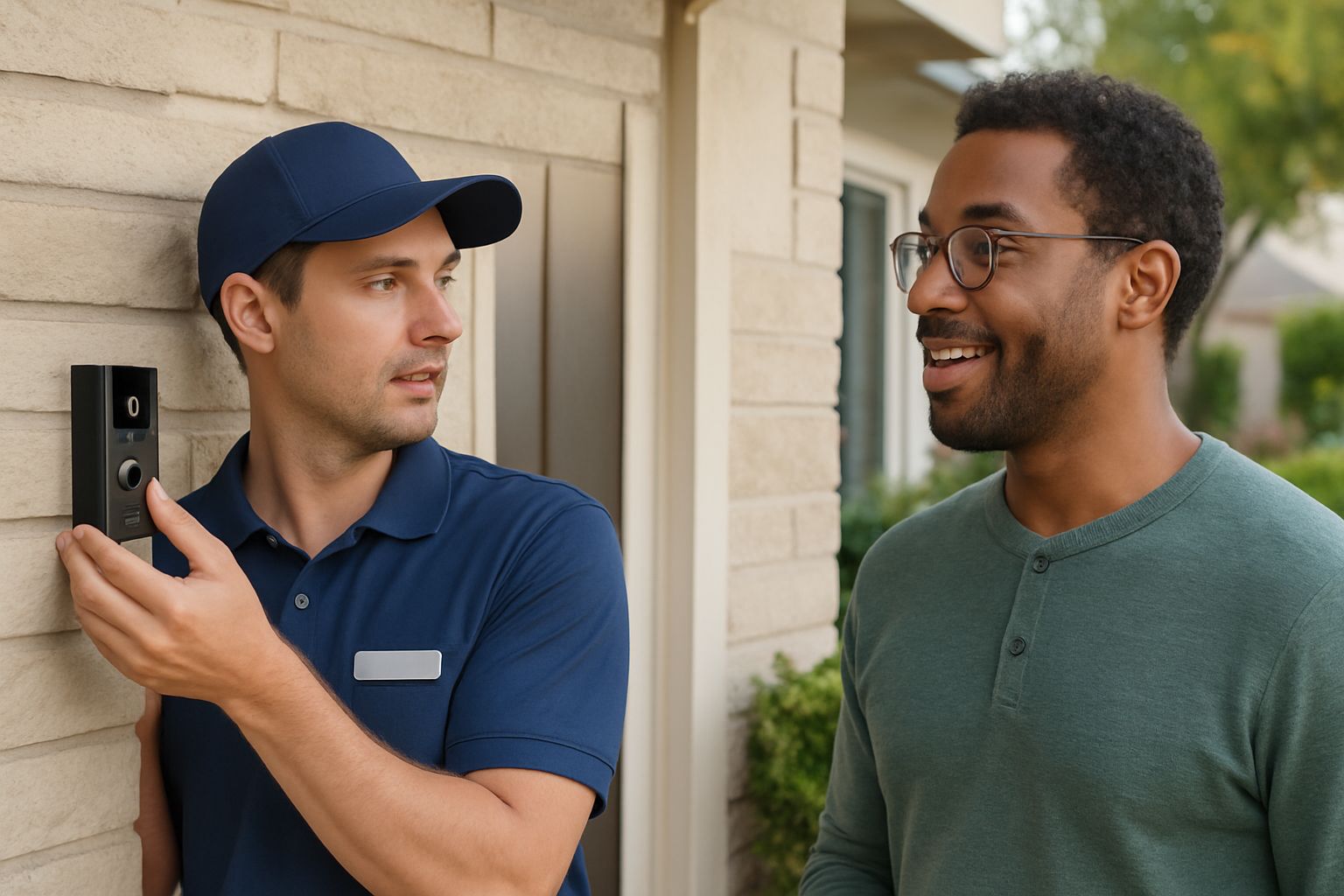 Professional discussing Person Tagging setup on Ring doorbell with client