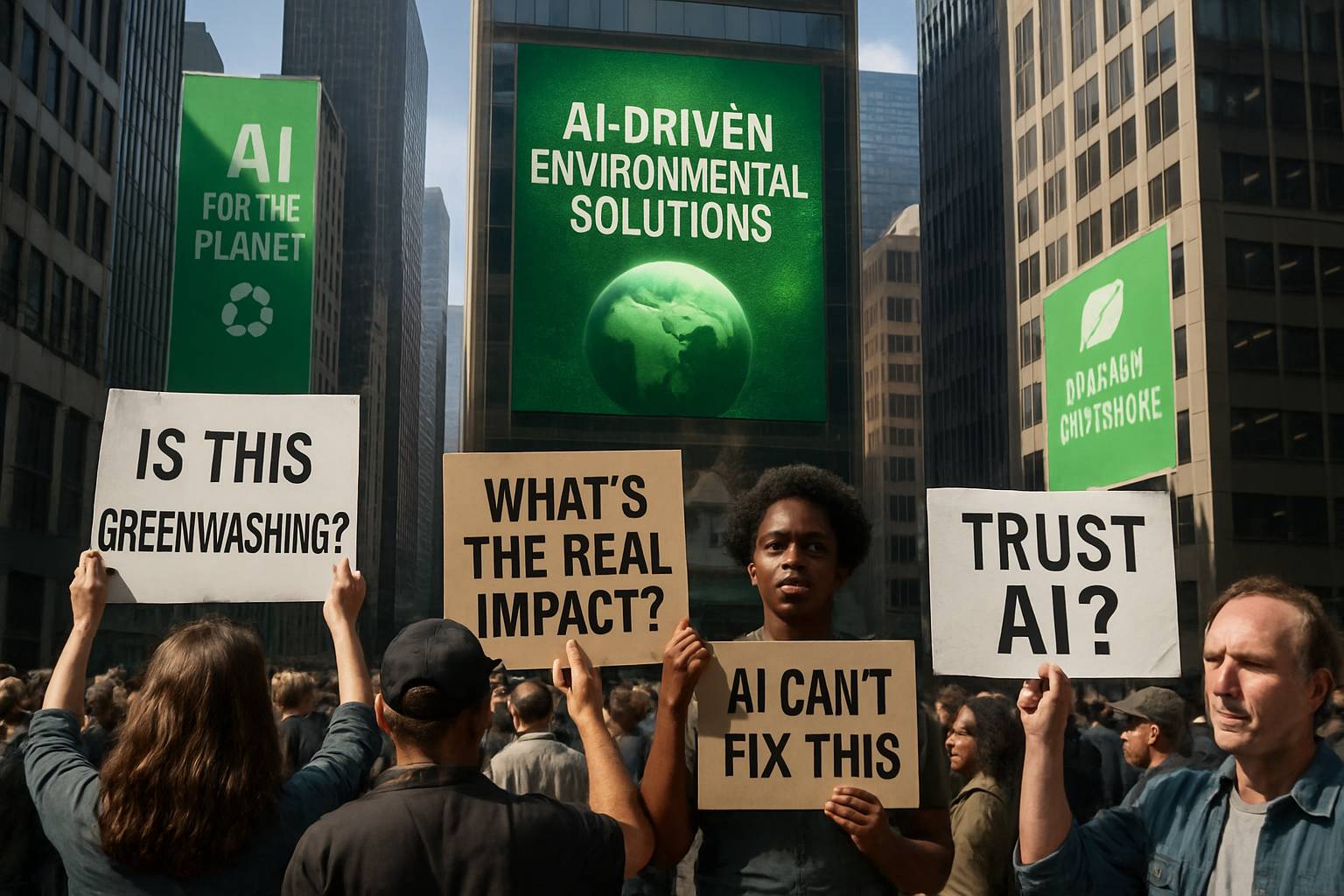 City protest highlights Greenwashing Claims against corporate AI environmental marketing