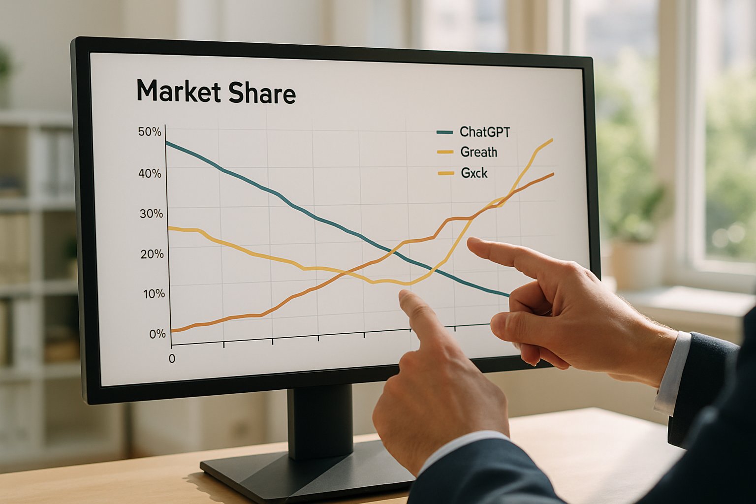 Competitive Erosion visualized as AI market share trends on an analyst’s screen.