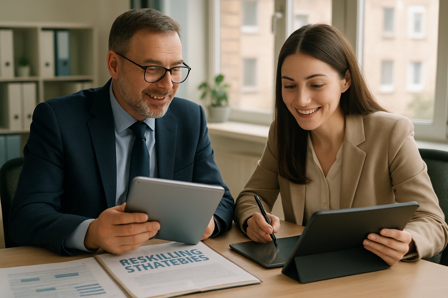 Lloyds staff discussing Workforce Learning Development strategies for AI adoption.