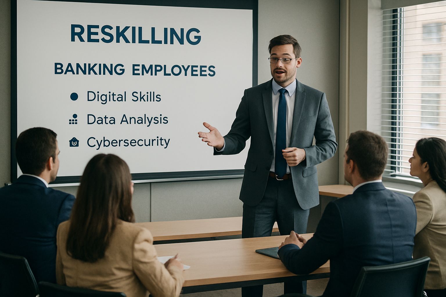 Reskilling session for bank staff amid Labor Transition challenges.