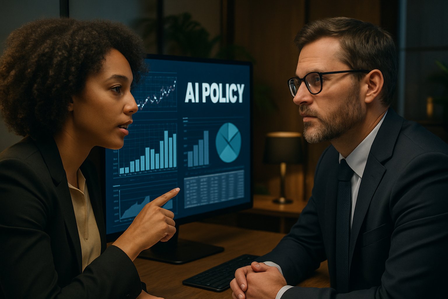 Professionals analyzing AI Policy data for UN reform strategies.