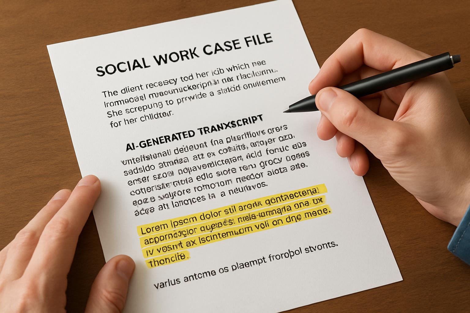 Vulnerable Population Error shown in faulty AI social work transcript review.