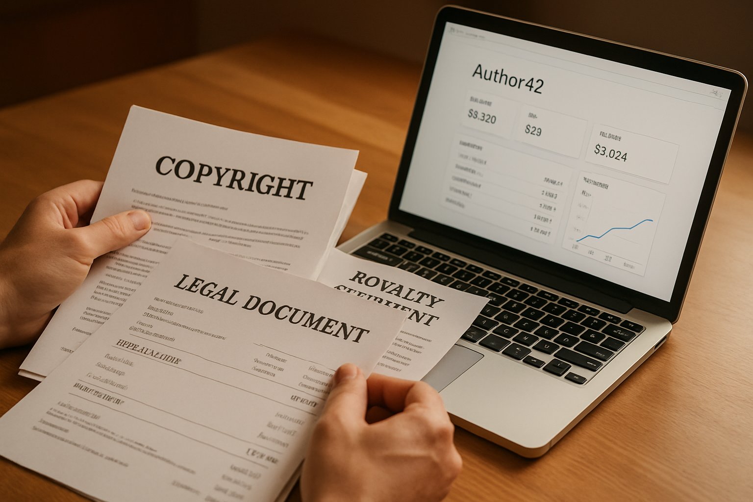 Contracts and Author42 dashboard illustrating Media IP Monetization process.