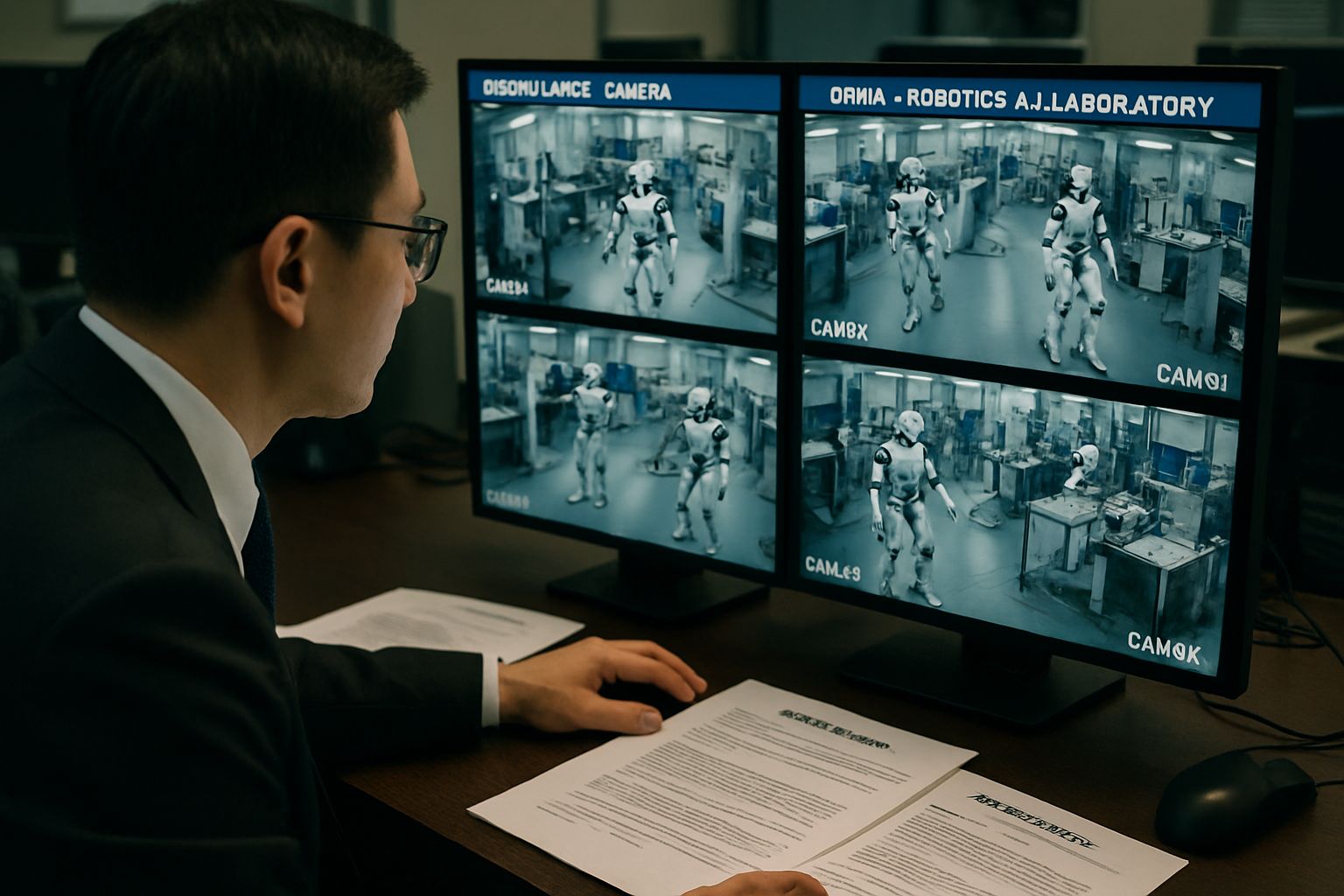 Security expert analyzing Robotics AI laboratory footage for potential vulnerabilities.