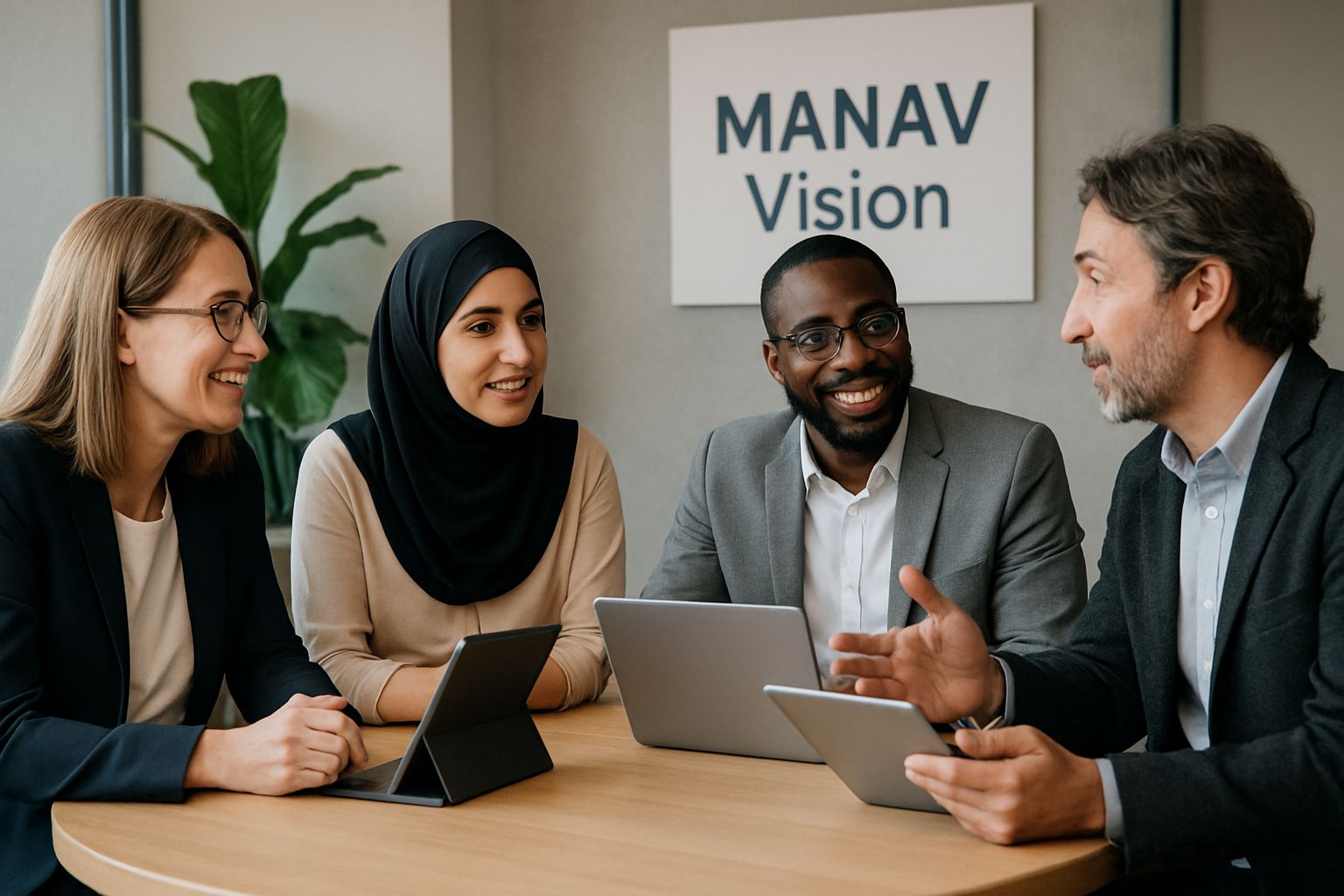 Panel of experts discussing MANAV Vision human-centric AI at Delhi summit.