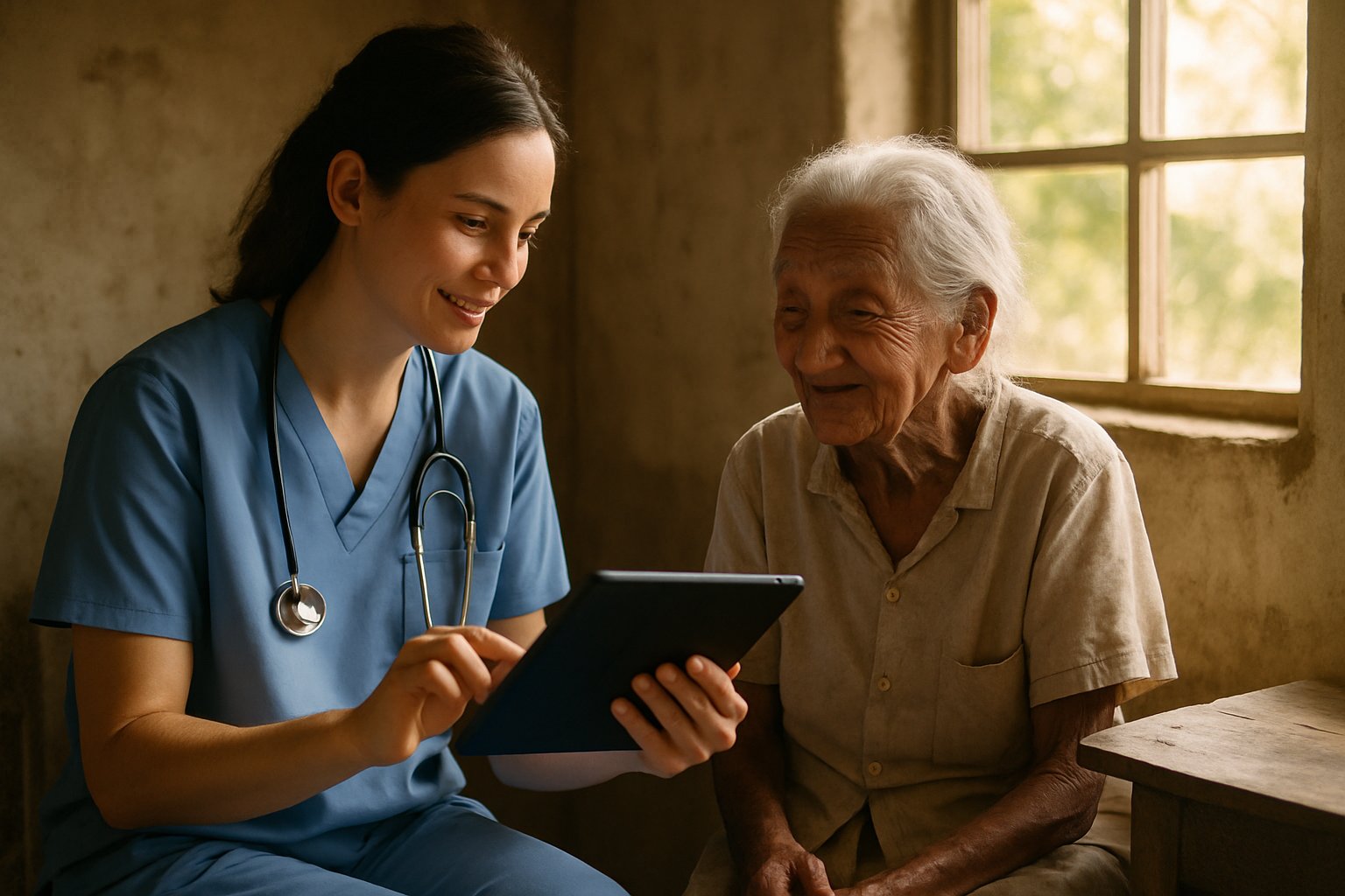 Healthcare AI digital divide in rural clinic with technology and patient care