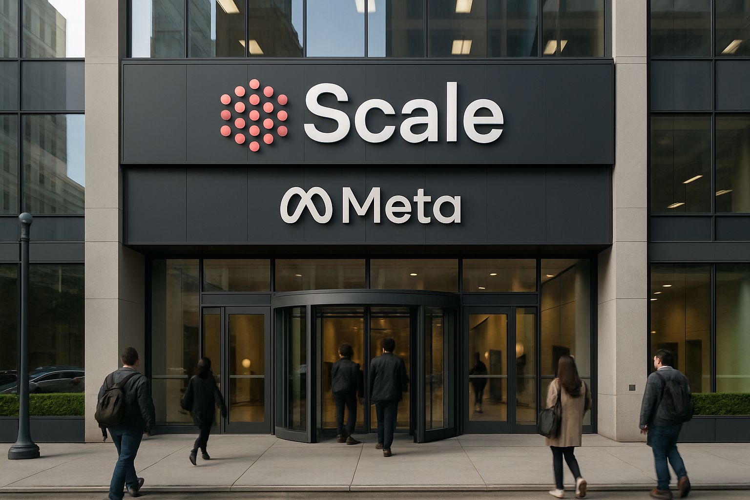 Modern Scale AI office building with Meta branding visible.