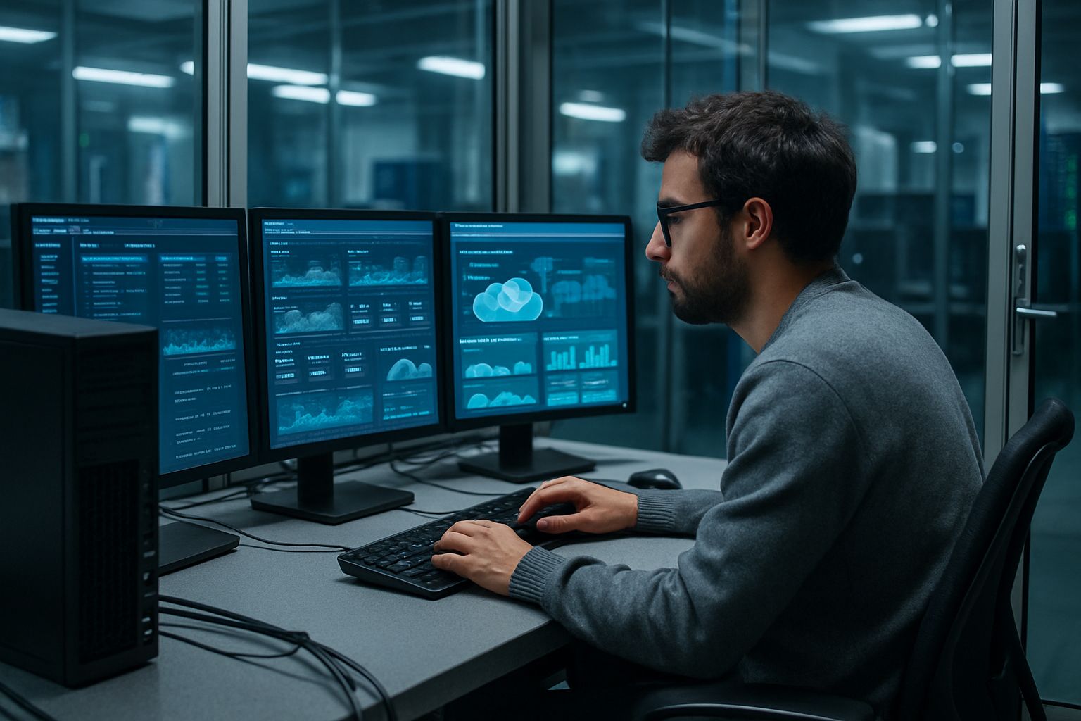 Data scientist utilizing Enterprise Data Intelligence in a secure cloud environment.