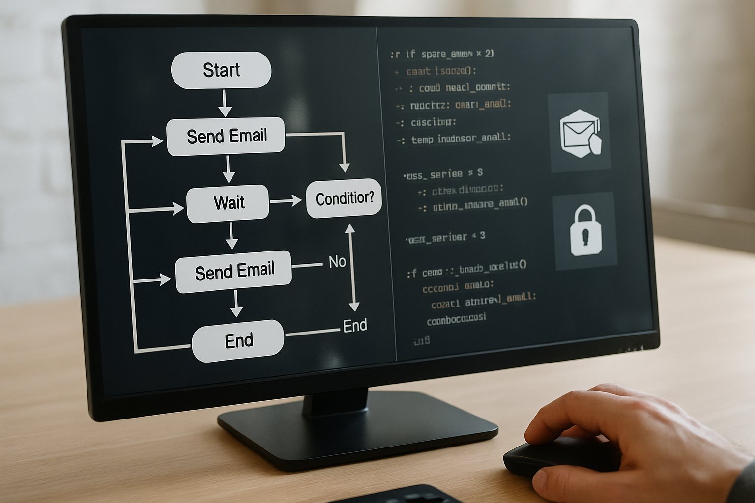 AI Prompt Engineer setting up secure email workflow automation on computer