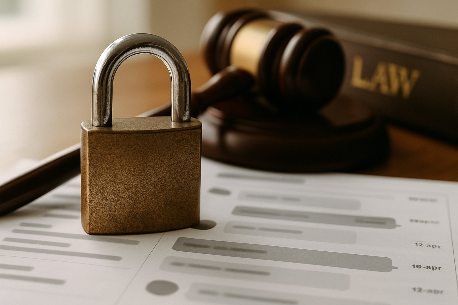 Padlock on chat transcripts symbolizes Data Privacy and legal protection.