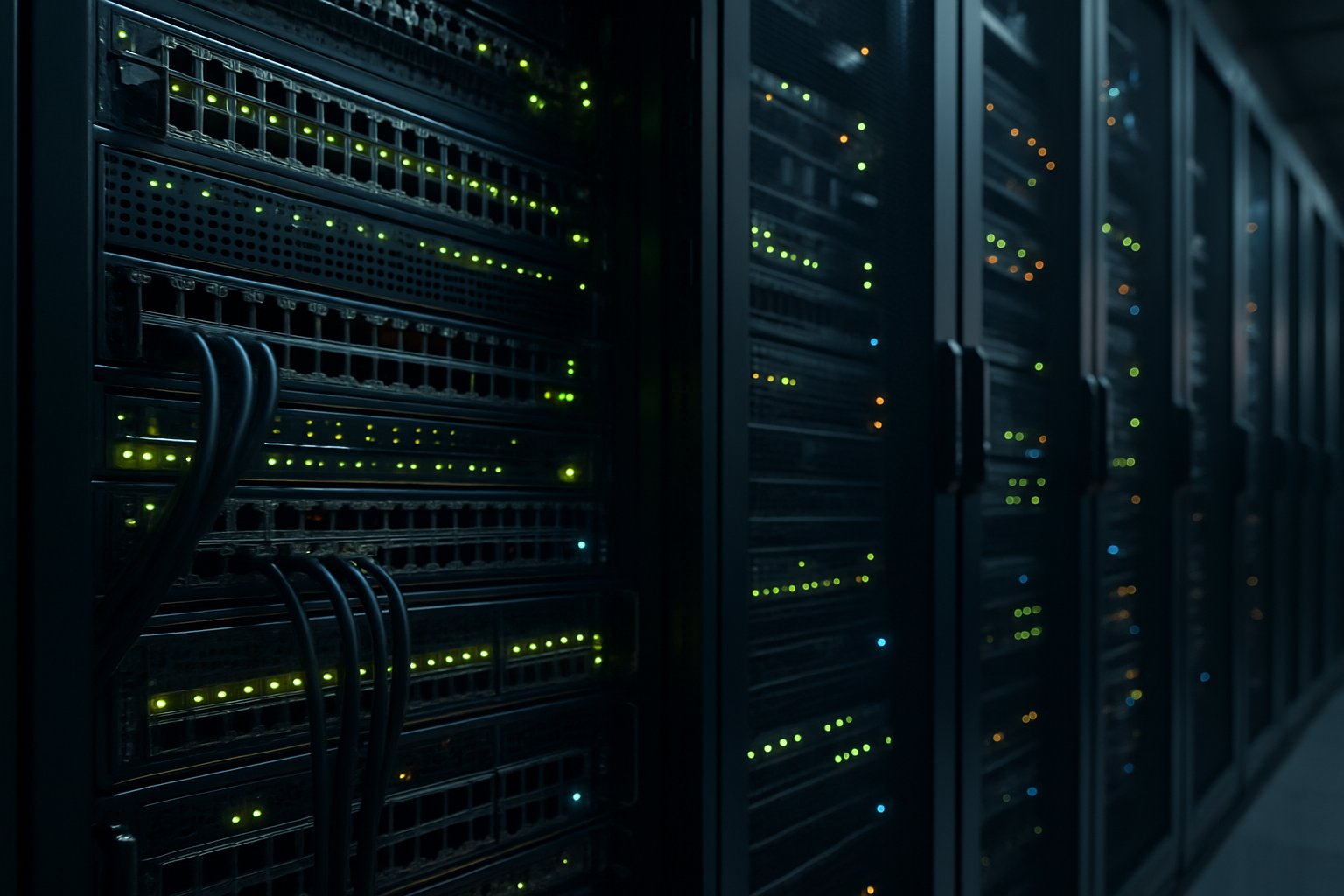 Cybersecurity in modern server room with enterprise-grade networking hardware.